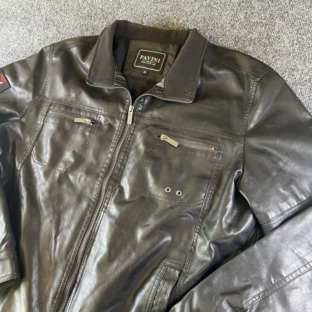 Pavini Exclusive Line Faux Leather Jacket XL Black‎ Zip Up Bomber Style Read